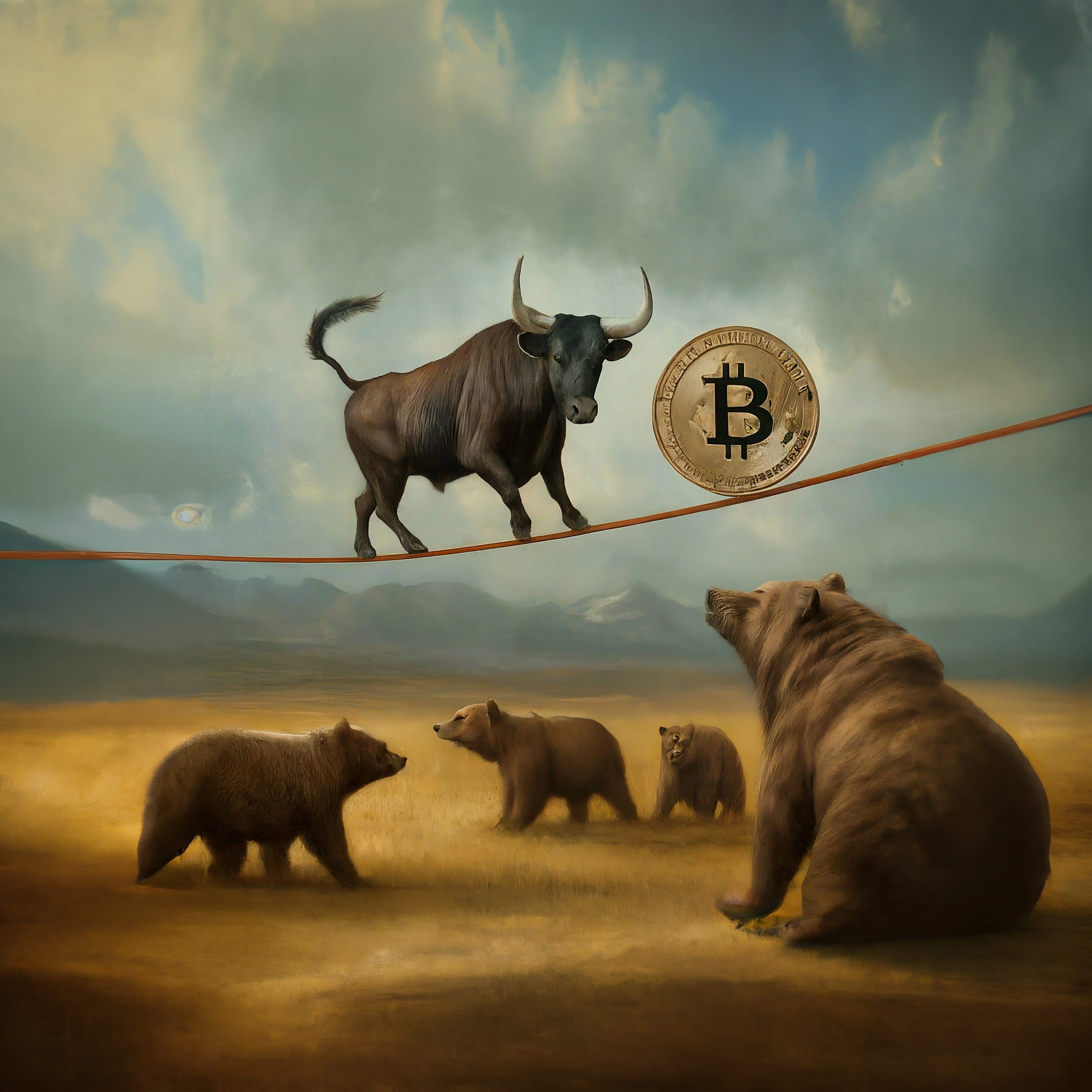 A,Bull,Balances,On,A,Line,While,Holding,A,Bitcoin