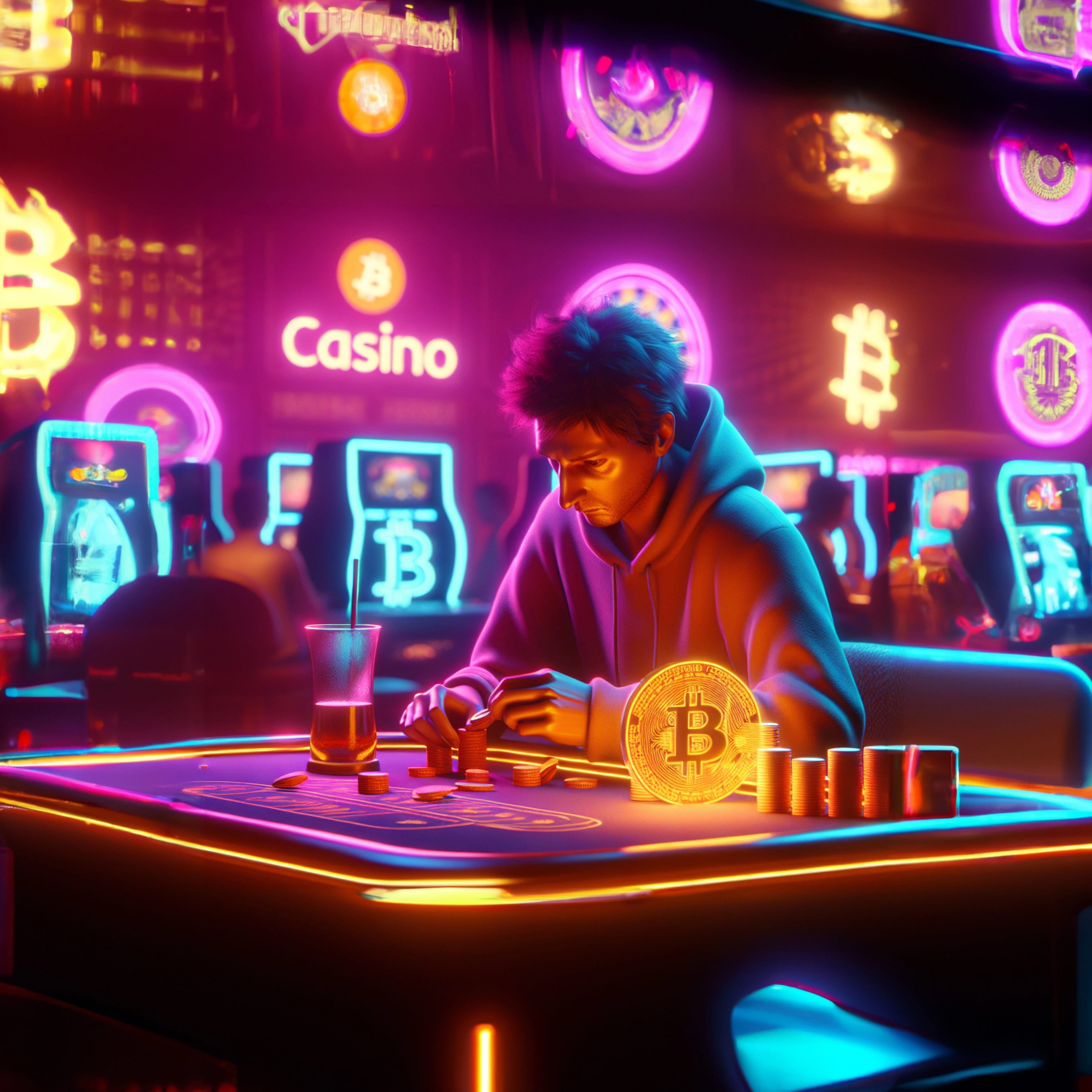 Neon,3d,Image,Of,Sad,Gambler,Playing,With,Bitcoin,At
