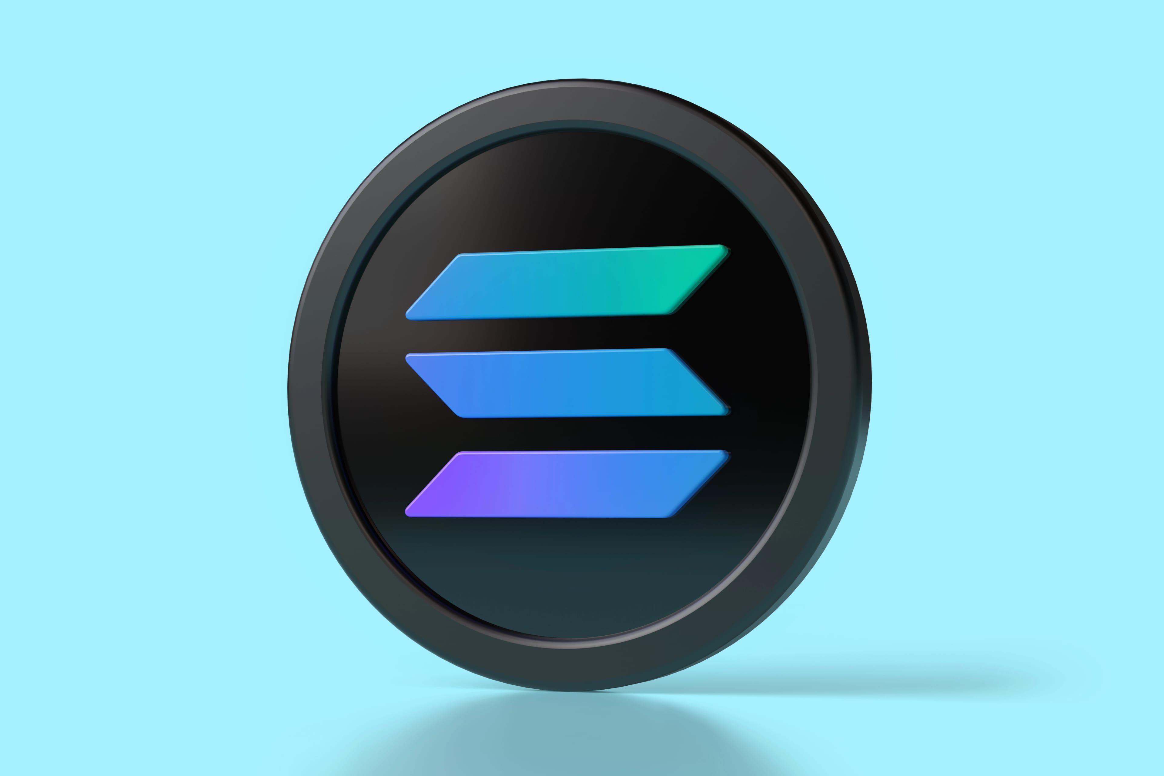 3d,Solana,Token,Icon,Isolated,On,A,Bluish,Background.,Cryptocurrency