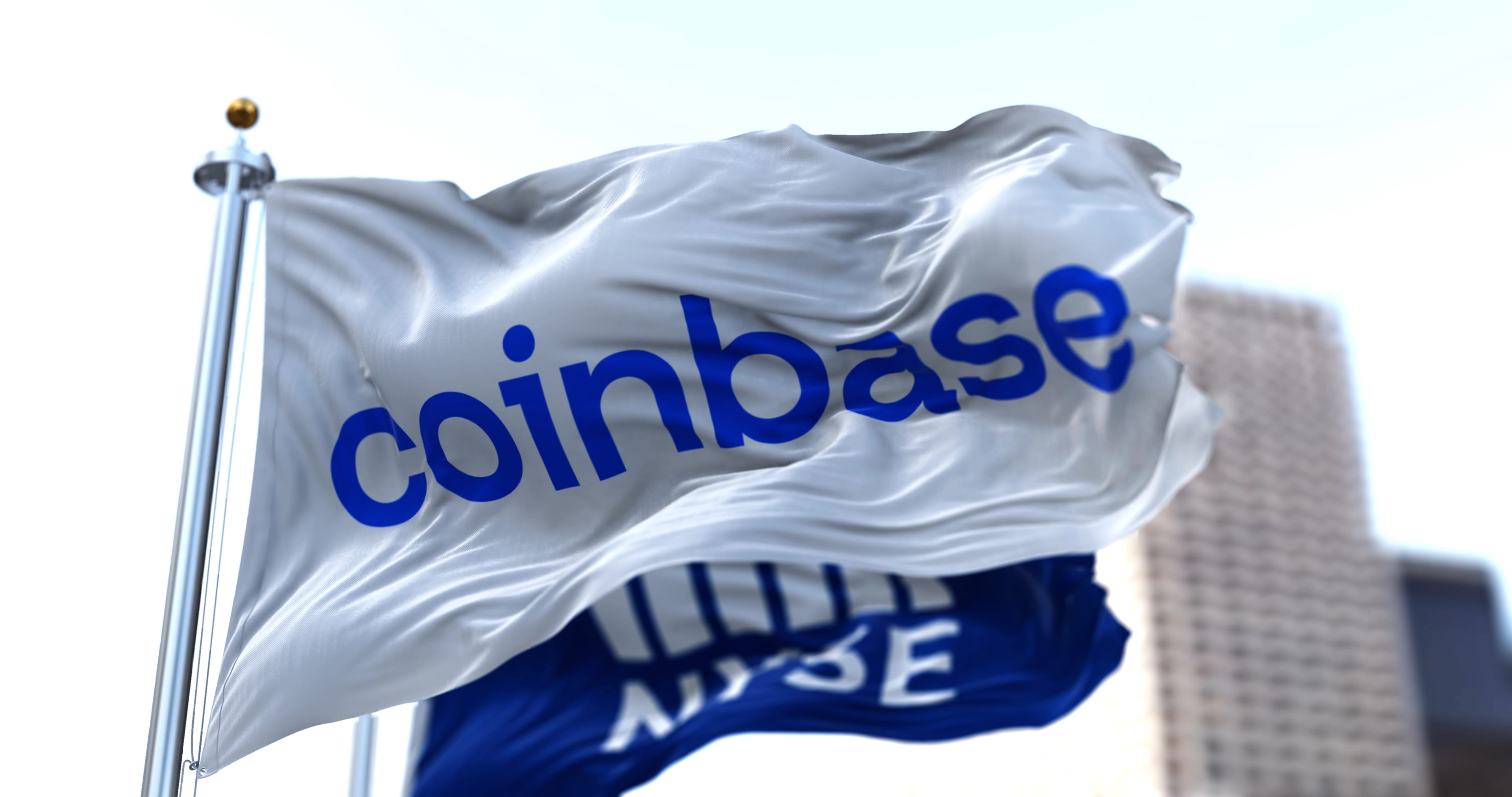 New,York,,Usa,,April,14,2021.,Flags,Of,Coinbase,And