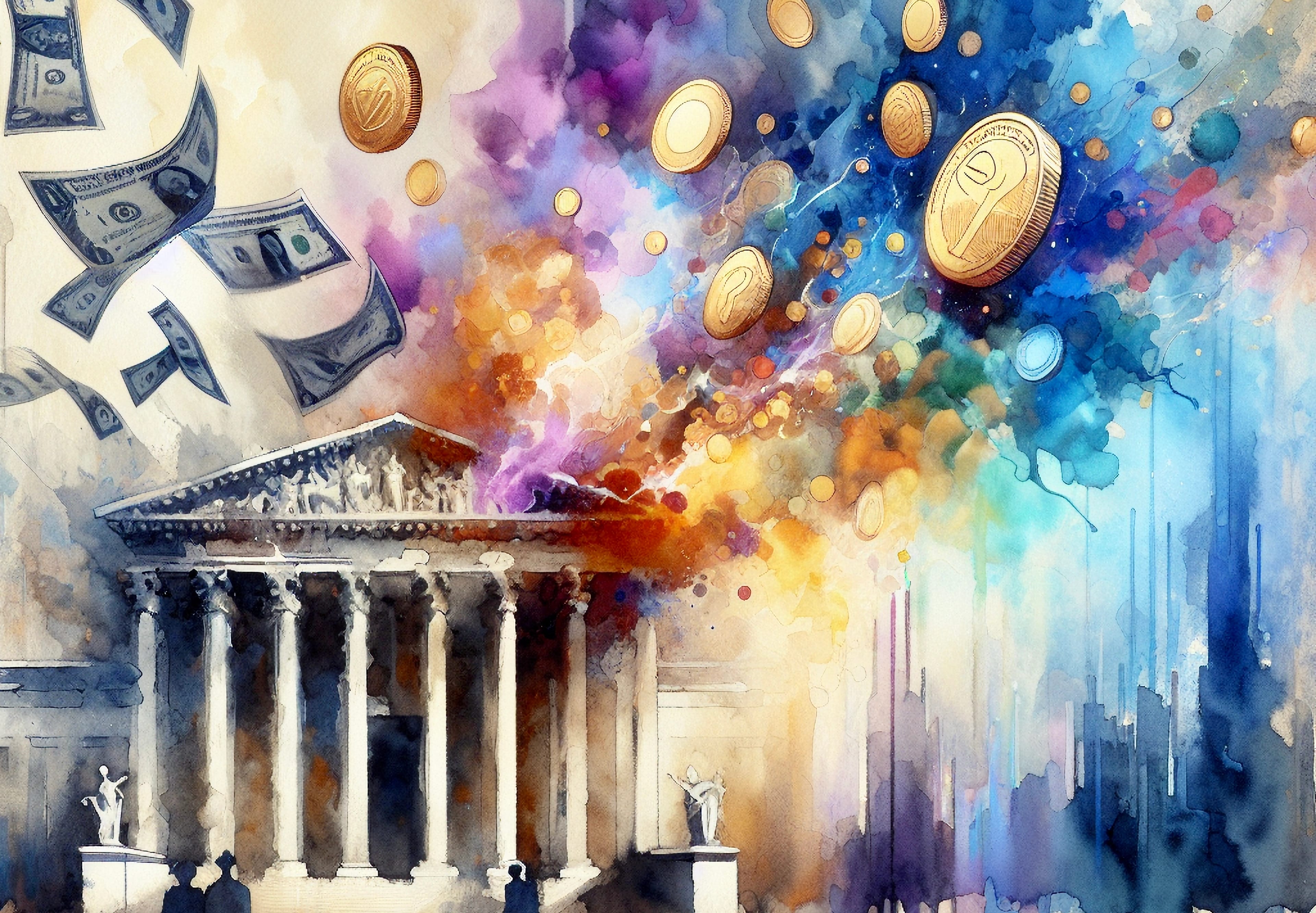 Watercolor,Artistic,Image,Of,Central,Bank,Politics